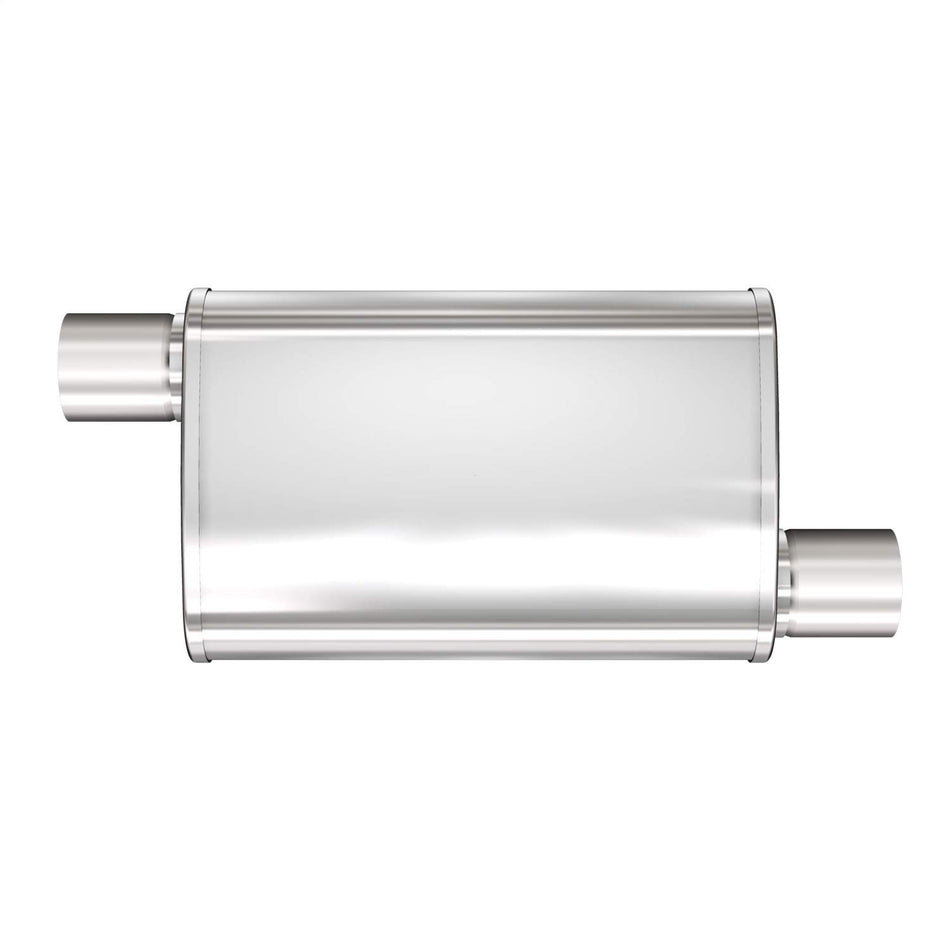 Magnaflow Performance Exhaust 13269 XL 3 Chamber Muffler; 4 x 9 in. Oval Body; 3 in. Inlet/Outlet; 18 in. Body/24 in. Overall Length; Offset/Offset; Satin Stainless Steel;