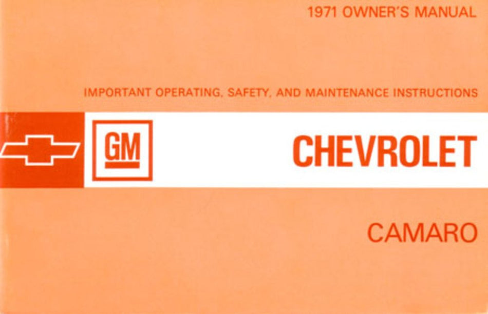 bishko automotive literature 1971 Chevrolet Camaro Owners Manual User Guide Reference Operator Book Fuses