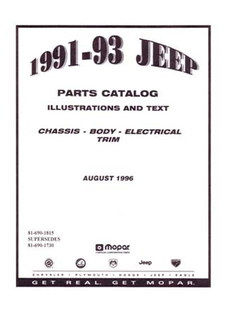 bishko automotive literature 1991 1992 1993 Jeep Parts Numbers List Guide Interchange Drawings Factory
