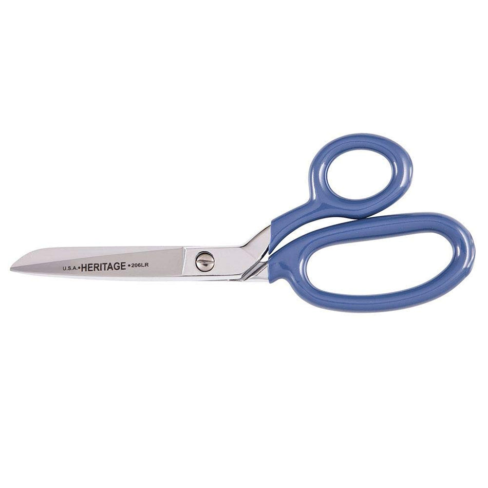 Klein Tools 206LR Scissors, Made in USA, Bent Trimmer with Large Ring for Extra Leverage, Blue Coating, 7-Inch