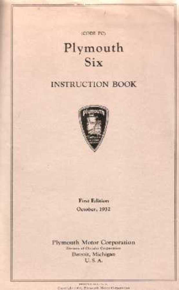bishko automotive literature 1933 Plymouth Owners Manual User Guide Reference Operator Book Fuses Fluids