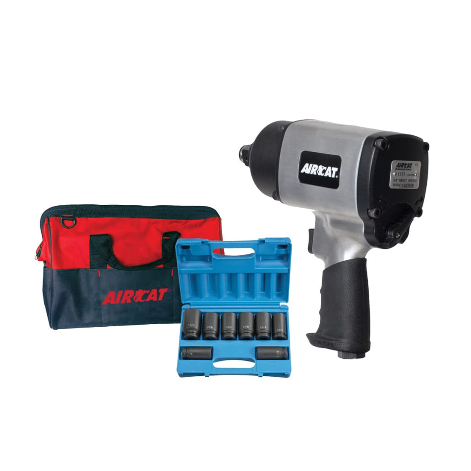 AIRCAT Pneumatic Tools 1777K: 3/4-Inch Impact Wrench Kit with Refined Design Twin Hammer 1,600 ft-lbs of Torque