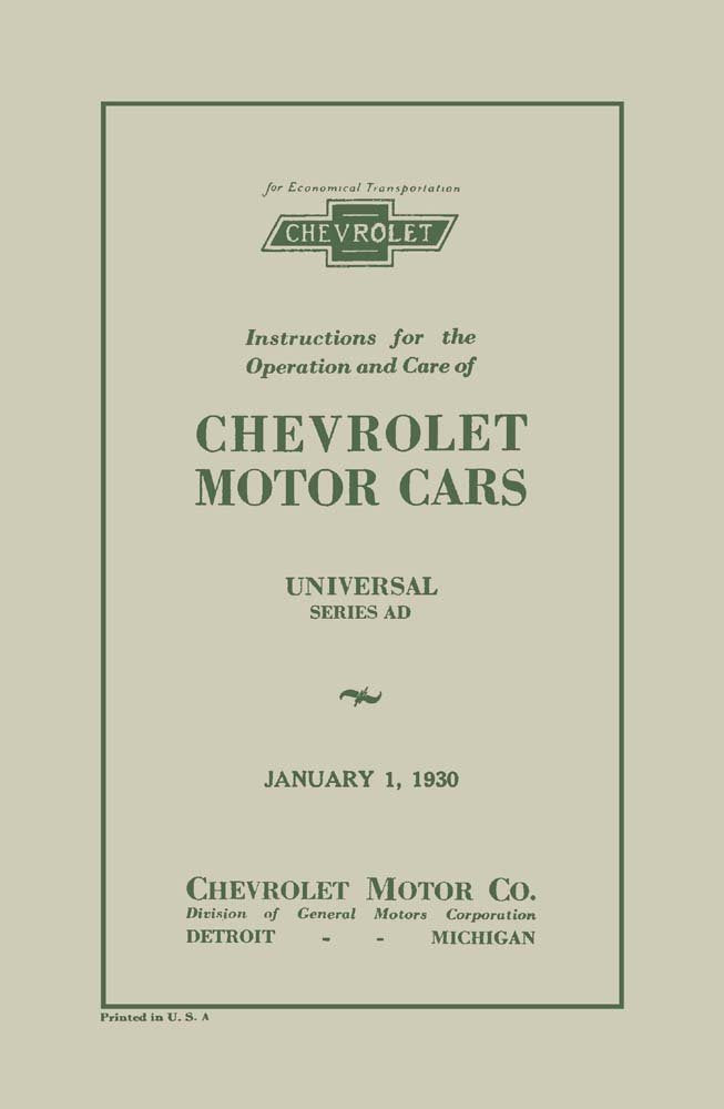 bishko automotive literature 1930 Chevrolet Owners Manual User Guide Reference Operator Book Fuses Fluids