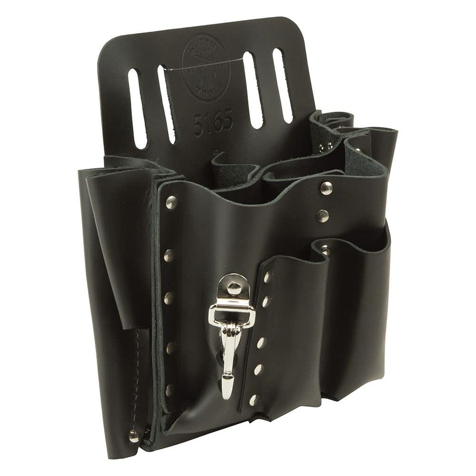 Klein Tools 5165 Pocket Tool Pouch with Knife Snap, 10 Pockets, Stitched and Riveted Leather, Fits Belts up to 2-Inch Wide