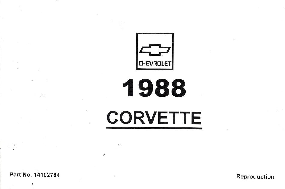 bishko automotive literature 1988 Chevrolet Corvette Owners Manual User Guide Reference Operator Book Fuses