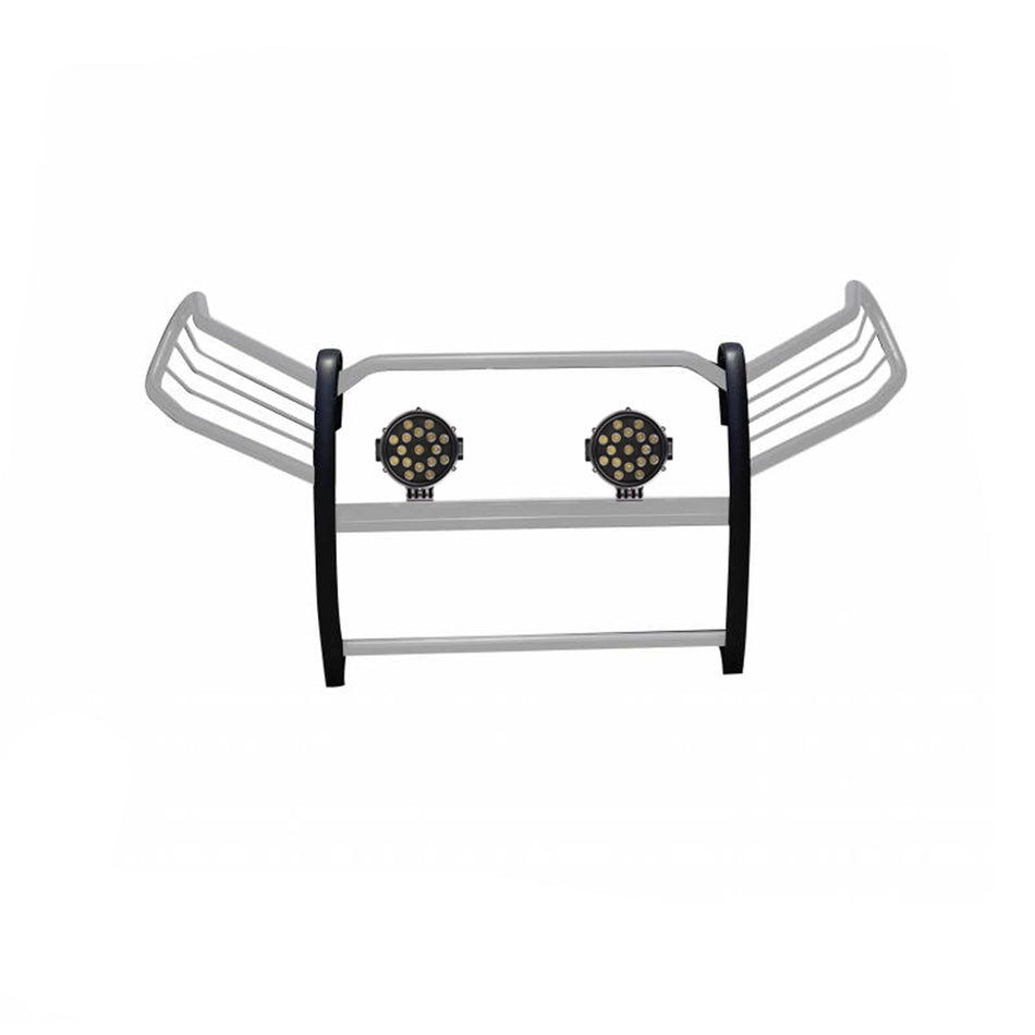 Black Horse Grille brush Bumper Guard Modular Stainless Steel Come With pair of 7.0Dia.LED Lights with Black Trim Rings Compatible with 2019-2023 Toyota RAV4-17A093904MSS-PLB