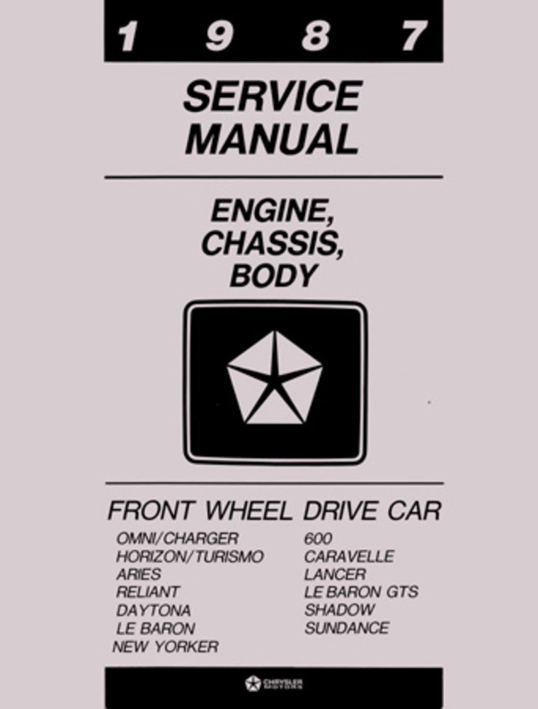 bishko automotive literature 1987 Lebaron New Yorker Aries Charger Shop Service Repair Engine Drivetrain Book