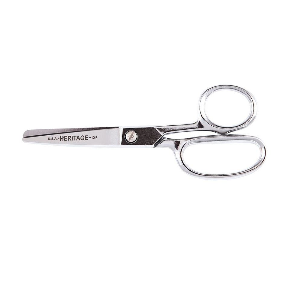 Klein Tools 106F Scissors, Made in USA, Straight Trimmer with Fully Rounded Tips for Cutting Fine or Heavy Material, 6-Inch