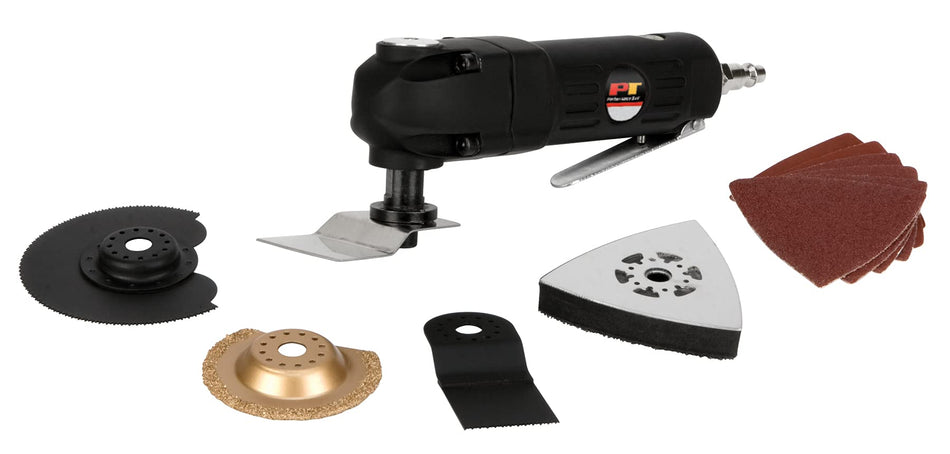 Performance Tool M546 Pro Grip Pneumatic Oscillating Multi-Tool Kit, Scraper, Sander and Cutter, Black