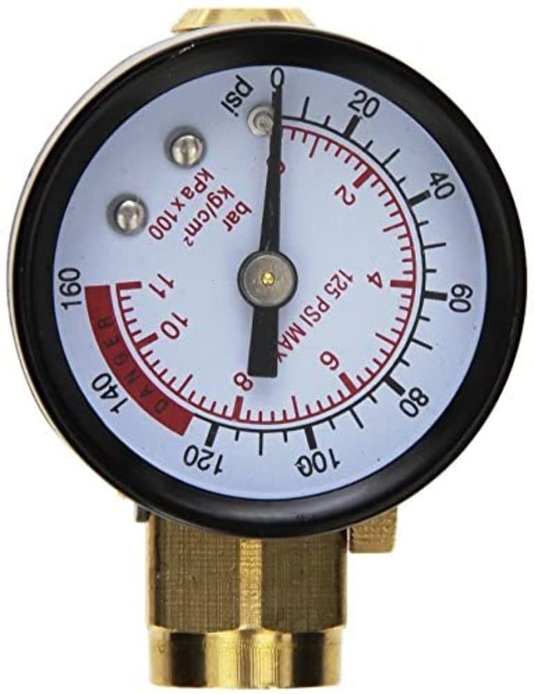 Performance Tool M693 1/4-Inch NPT Brass Air Compressor Tank Valve with 160 PSI Pressure Gauge - Male to Female Connection
