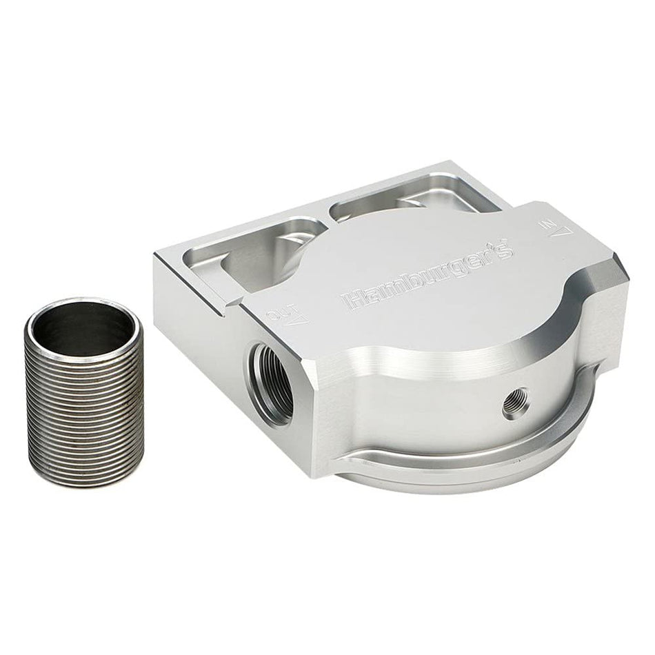 HAMBURGER'S PERFORMANCE - SINGLE REMOTE OIL FILTER BASE; FITS HP6; FLOWS RIGHT TO LEFT- BILLET ALUMINUM (3407)