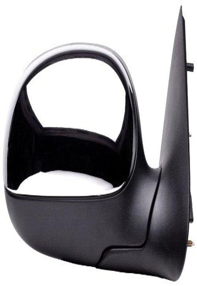 Passenger Side Mirror for Ford F150, F250 LD Pick-Up, Black w/Chrome Cover, Foldaway, Manual (Will not fit on Crew Cab Models)