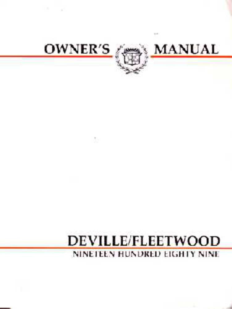 bishko automotive literature 1989 Cadillac Deville Fleetwood Owners Manual User Guide Reference Operator Book