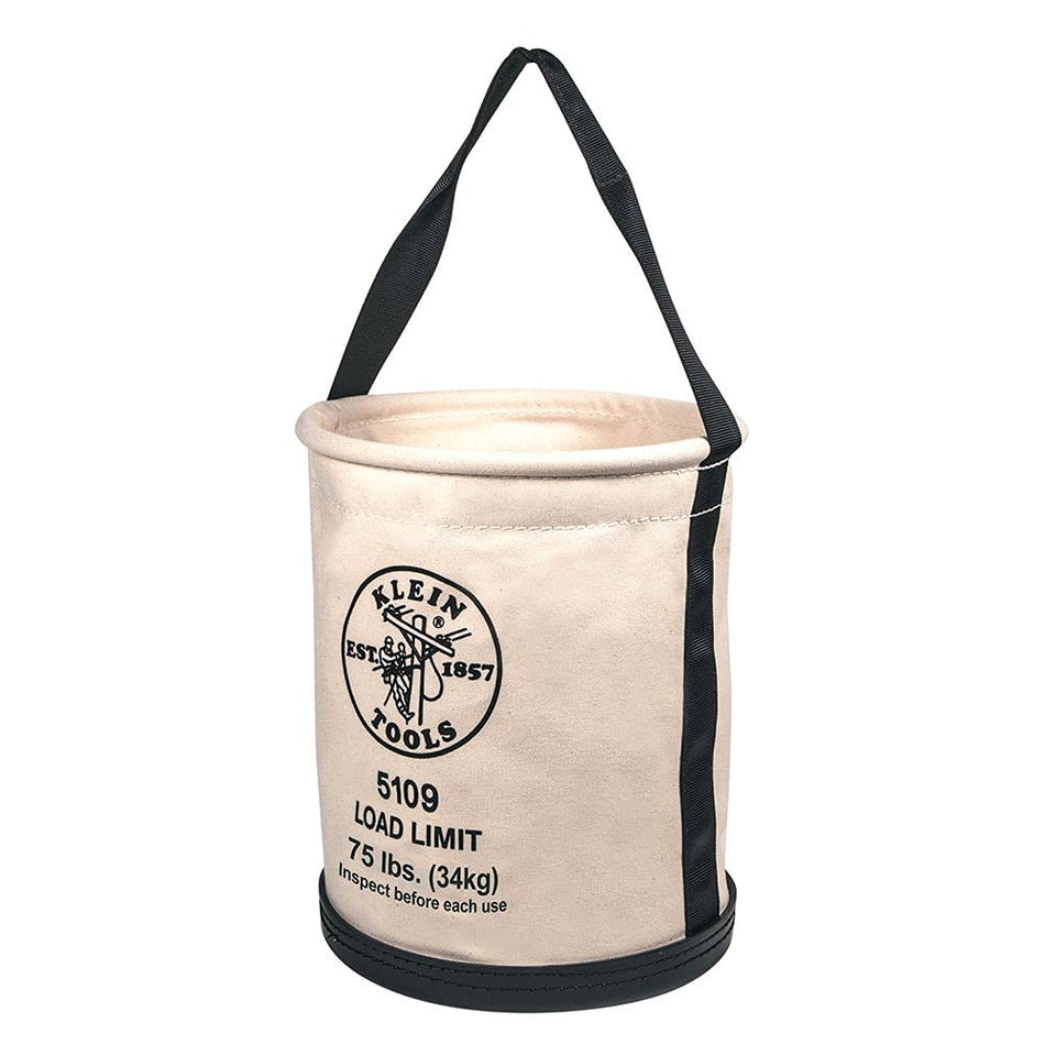 Klein Tools 5109 Canvas Bucket, Wide-Opening Straight-Wall Tool Bucket is Made of No. 6 Canvas with Black Molded Bottom, 75-Pound Load Rated