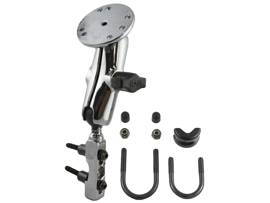 RAM MOUNTS (RAM-B-174CH-202 Chrome Combination Brake/Clutch Reservoir U-Bolt Mount with Round Base Adapter That Contains The Amps Hole Pattern
