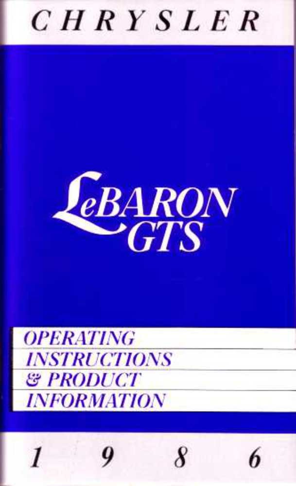 bishko automotive literature 1986 Chrysler Lebaron Gts Owners Manual User Guide Operator Book Fuses Fluids