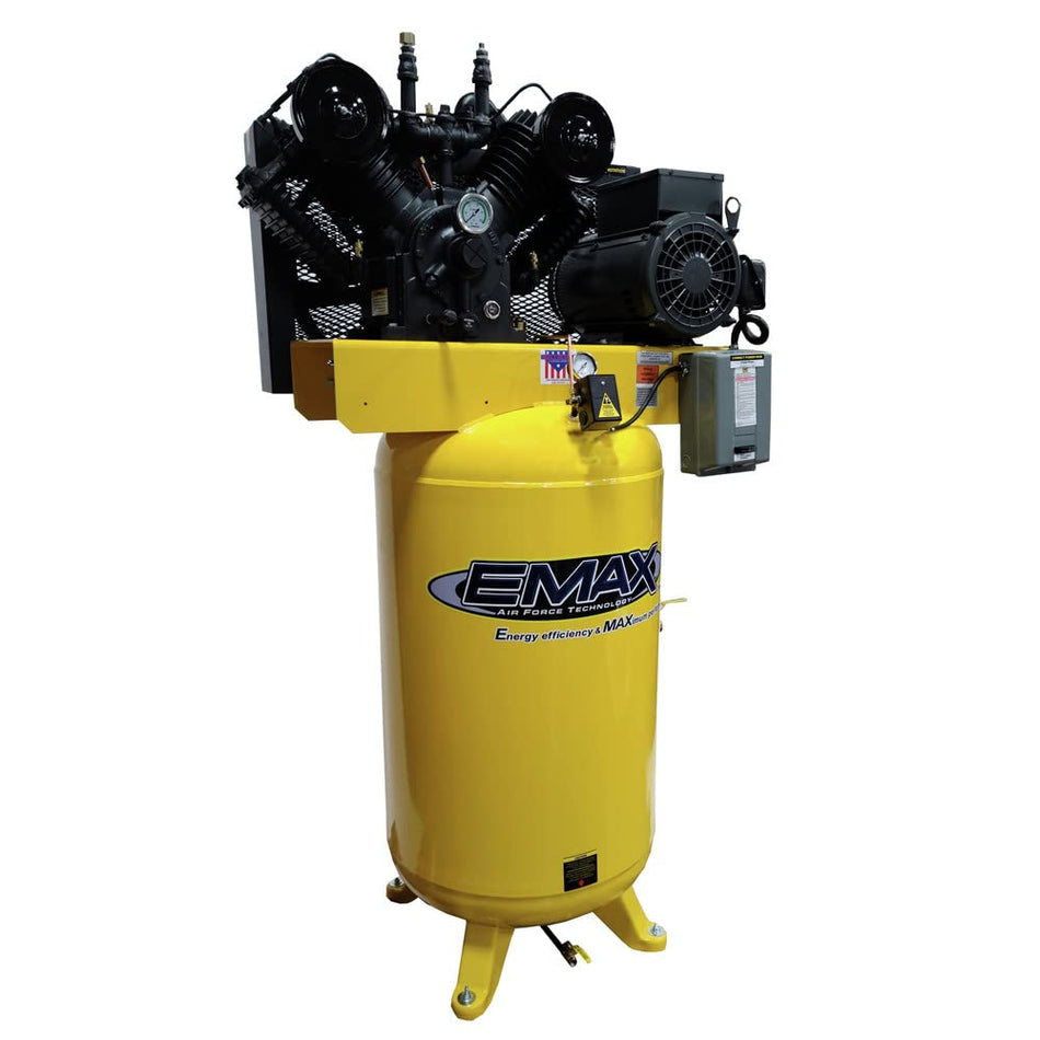10 HP Air Compressor, 80-Gallon, Vertical, 2-Stage, 1-Phase, 4-Cylinder, Piston, Industrial Plus Series, Model EI10V080V1 by EMAX Compressor