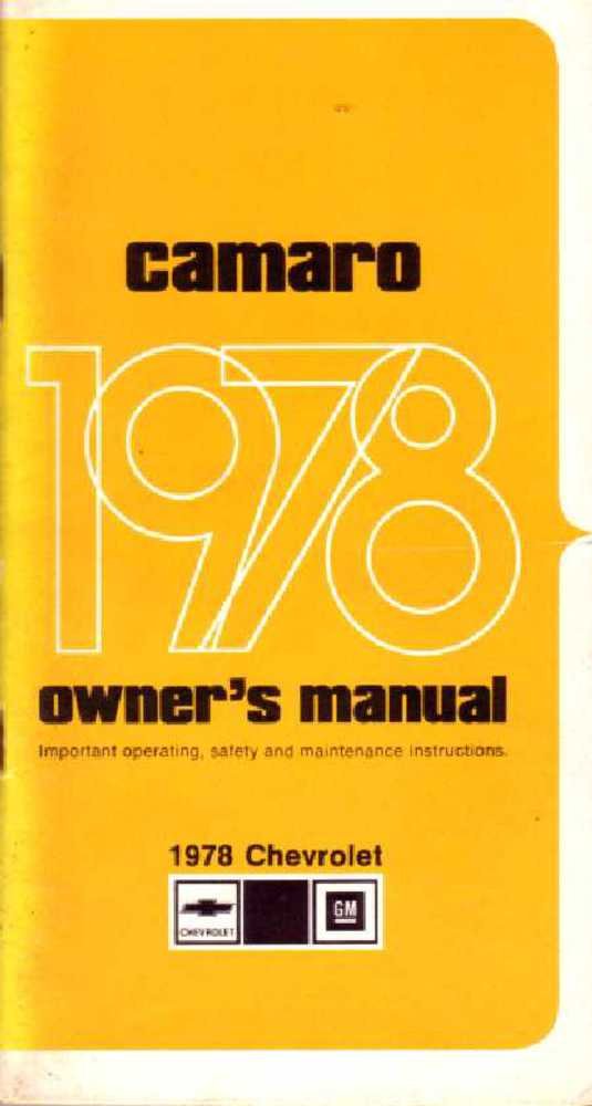 bishko automotive literature 1978 Chevrolet Camaro Owners Manual User Guide Reference Operator Book Fuses