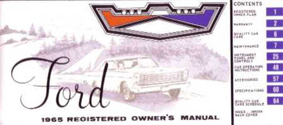 bishko automotive literature 1965 Ford Galaxie Owners Manual User Guide Reference Operator Book Fuses Fluids