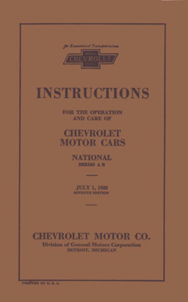 bishko automotive literature 1928 Chevrolet Owners Manual User Guide Reference Operator Book Fuses Fluids