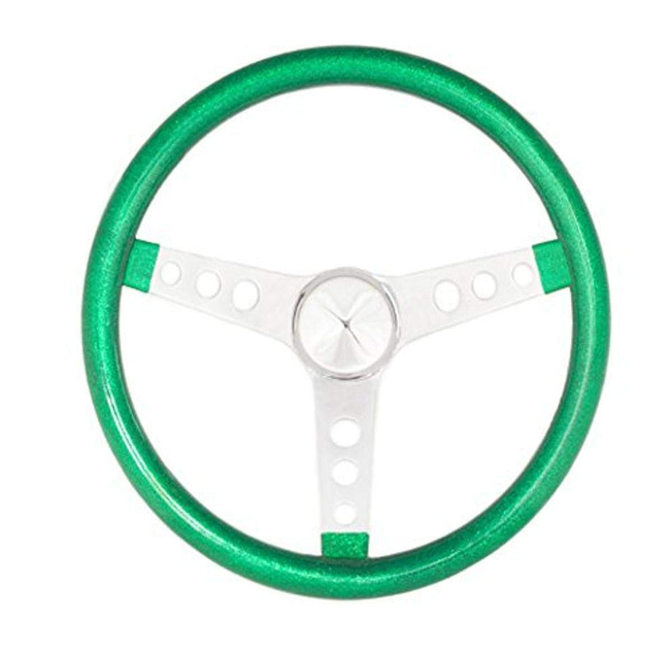 Grant 8442 Green Metal Flake 13.5 inch 3-Silver Spoke Design Steering Wheel