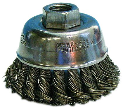 Osborn High Speed Small Grinder Knot Wire Cup Brush with Steel Color Arbor Hole Nut in Clamshell, Steel Bristle, 14000 RPM, 2-3/4 Diameter, 0.014 Fill Diameter