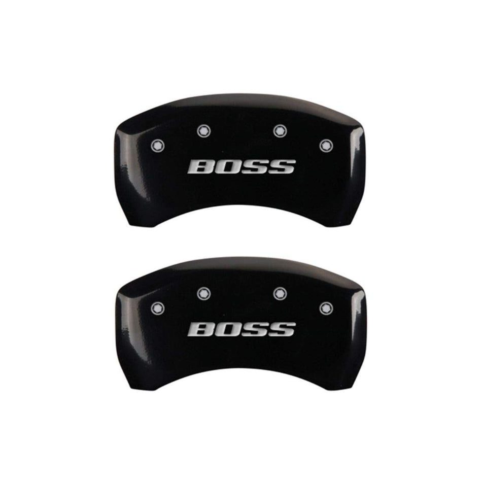 MGP Caliper Covers 10010RBSSBK Black Brake Covers Engraved with Silver BOSS (Set of 2)