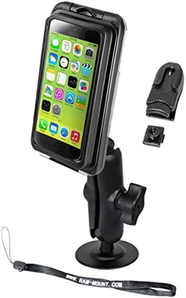RAM MOUNTS (RAP-B-378-AQ7-2-I5 Adhesive Flex Base Mount with Aqua Box Pro 20 I5 Case, Cradle Clip, Belt Clip, Belt Clip Button and Lanyard for The iPhone 5, 5C and 5S Without Case, Skin Or Sleeve