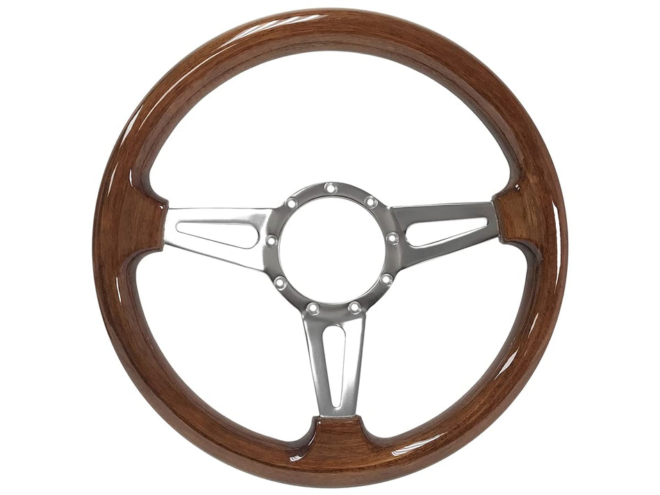 VSW S9 Premium Steering Wheel, Mahogany Wood 9 Bolt Slotted 3-Spoke ST3078