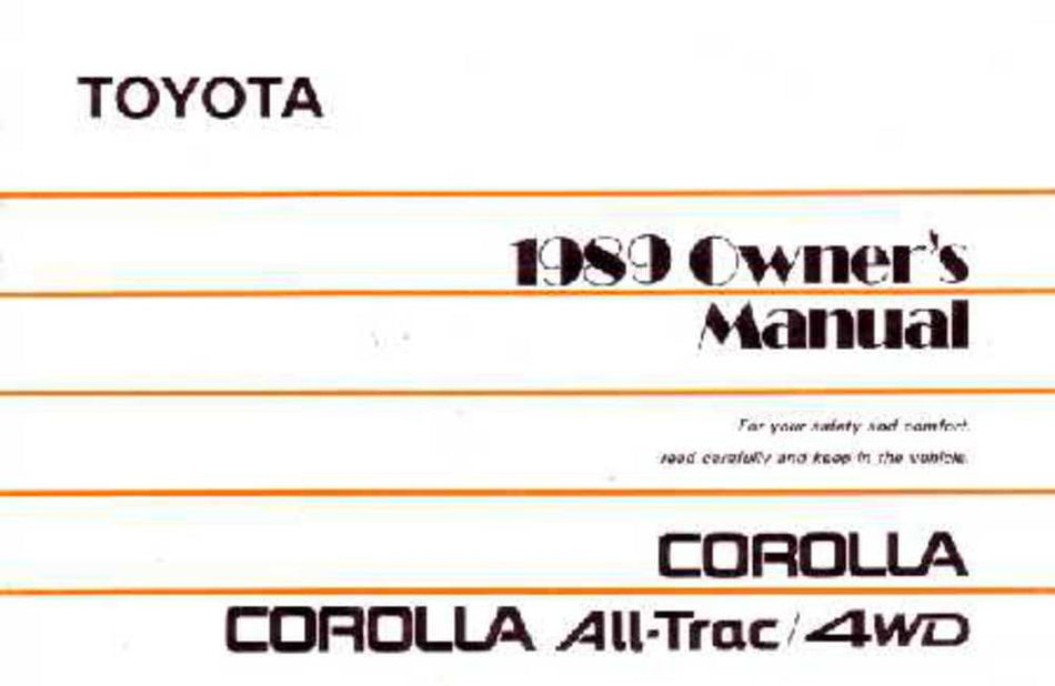 bishko automotive literature 1989 Toyota Corolla Owners Manual User Guide Reference Operator Book Fuses