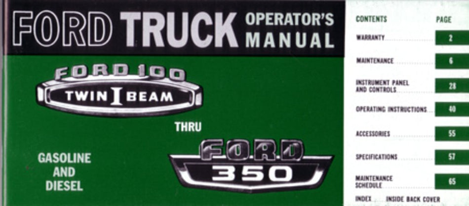 bishko automotive literature 1966 Ford F-100 to F-350 Truck Owners Manual User Guide Reference Operator Book