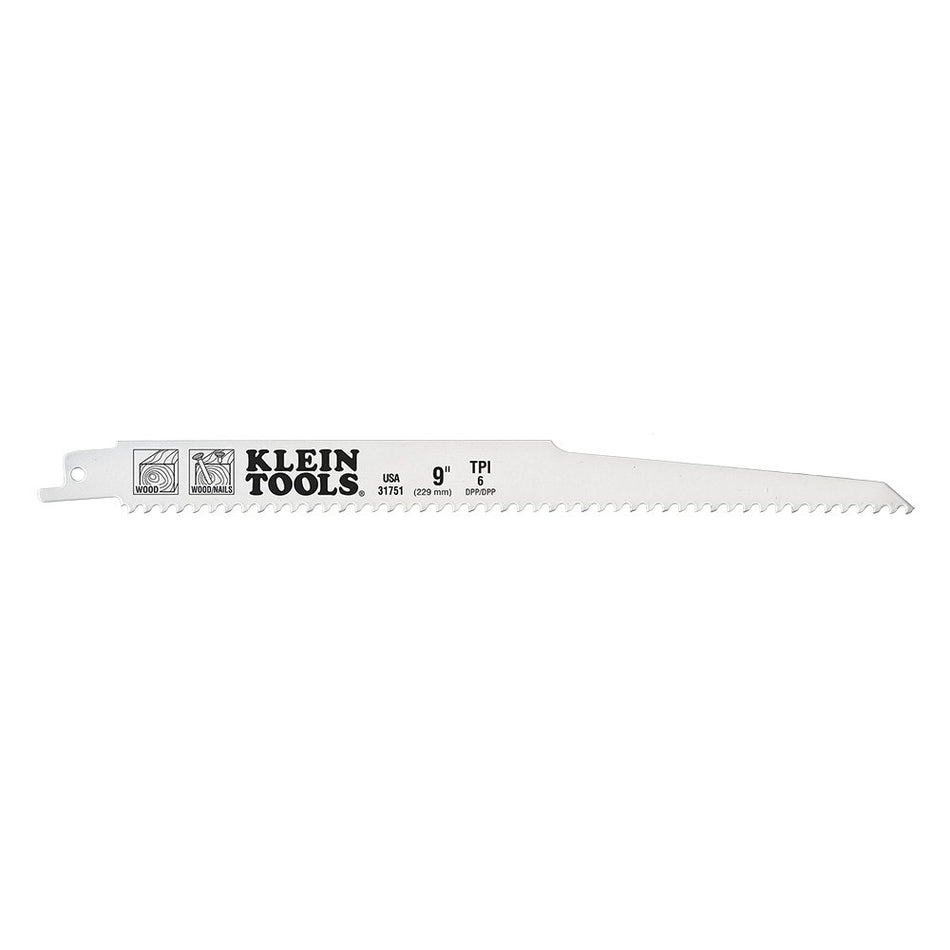 Klein Tools 31751 Reciprocating Saw Blades, 6 TPI, 9-Inch, 5-Pack, Made in USA