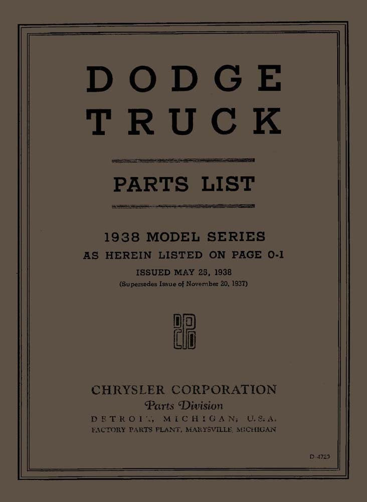 bishko automotive literature 1938 Dodge Truck Part Numbers Book List Guide Catalog Interchange Factory OEM