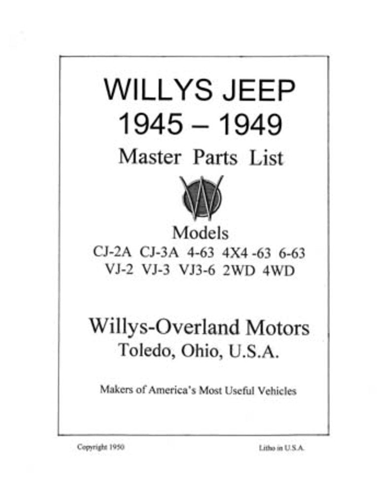 bishko automotive literature 1945 1946 1947 1948 1949 Jeep Willys Parts Numbers List Interchange Factory