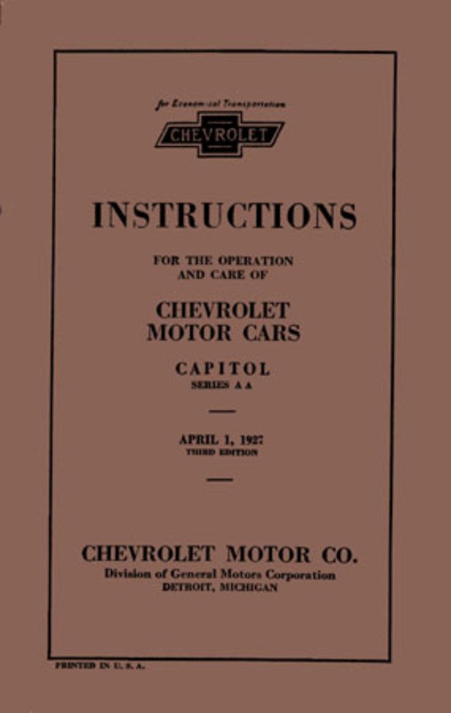 bishko automotive literature 1927 Chevrolet Car Truck Owners Manual User Guide Reference Operator Book Fuses