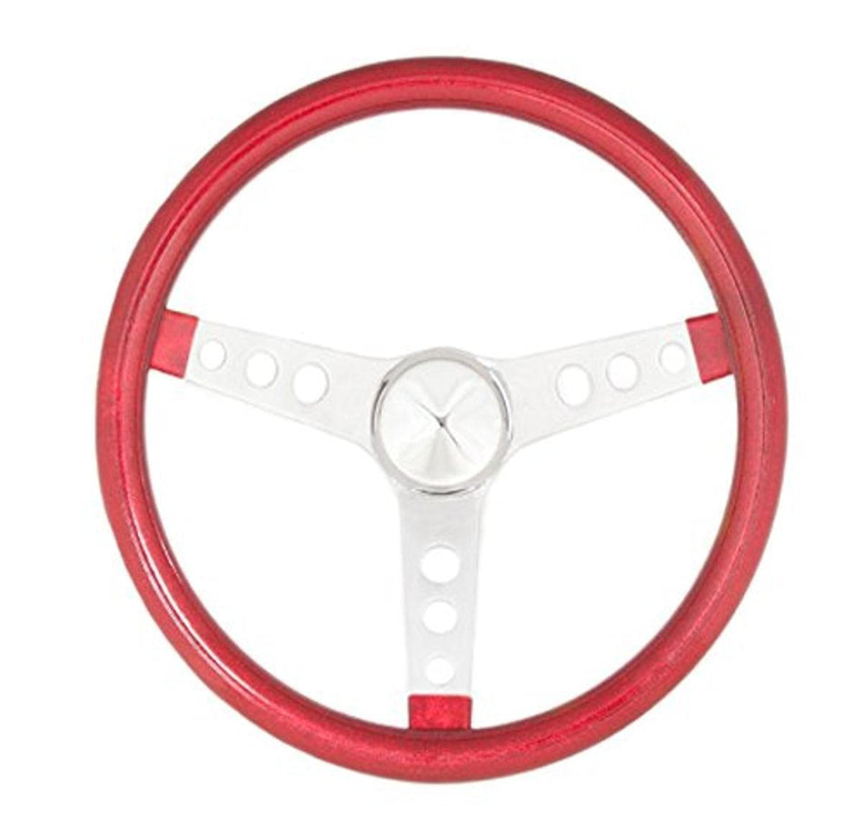 Grant 8445 Red Metal Flake 13.5 inch 3-Silver Spoke Design Steering Wheel
