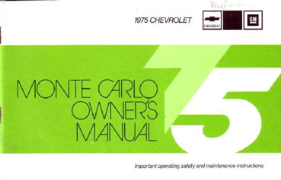 bishko automotive literature 1975 Chevrolet Monte Carlo Owners Manual User Guide Reference Operator Book