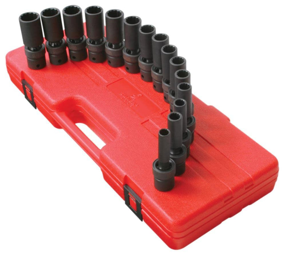 Sunex International 2662 1/2 Dr. Deep Universal 12 POINT Metric Impact Socket Set, 15 pc.