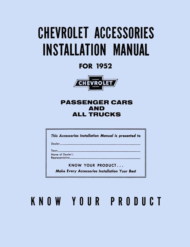 bishko automotive literature 1952 Chevrolet Car Truck Accessory Installation Service Manual Instructions Book