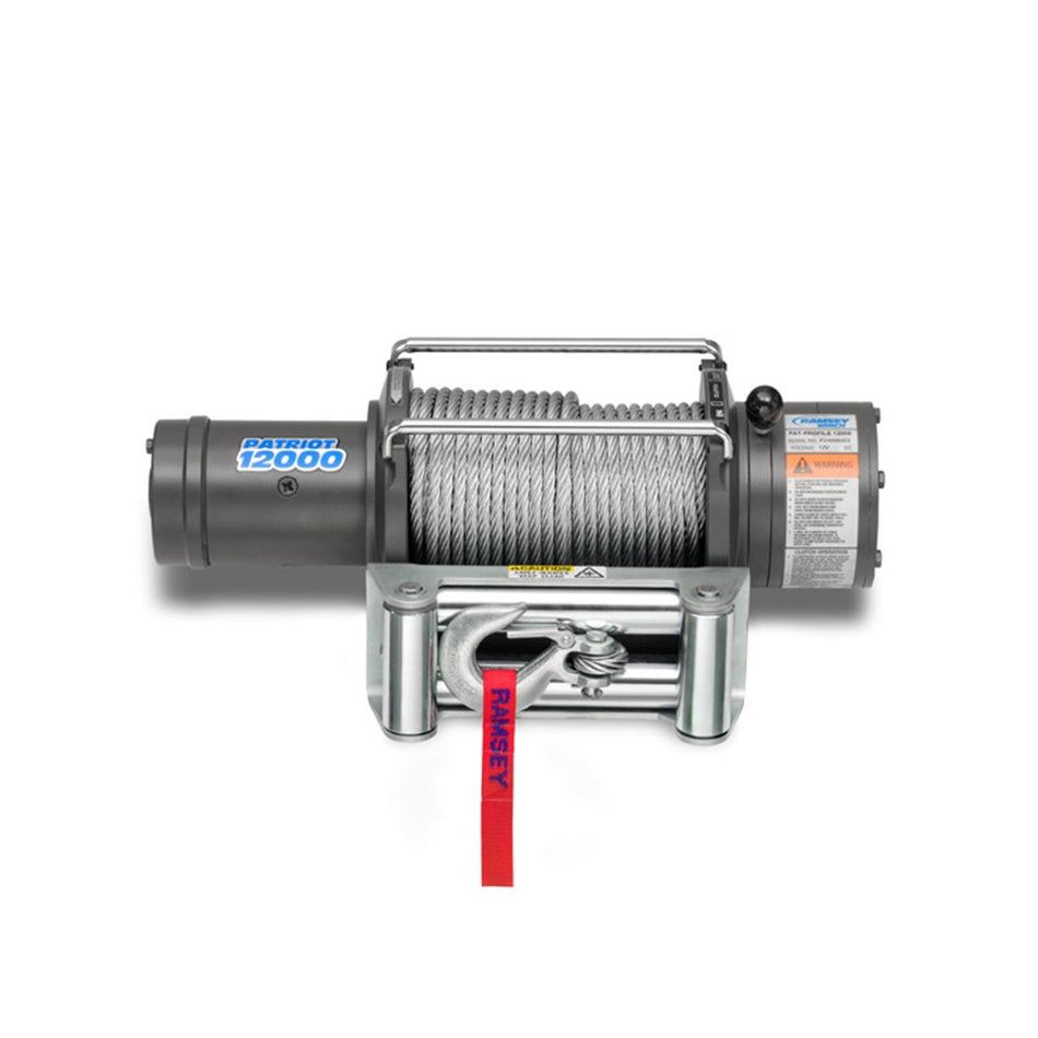 Ramsey 109194 Winch (Patriot Profile, 12000 pounds, Roller Fairlead, Power in/Out, 3/8 x 100 Wire Rope, 12 ft. Remote)