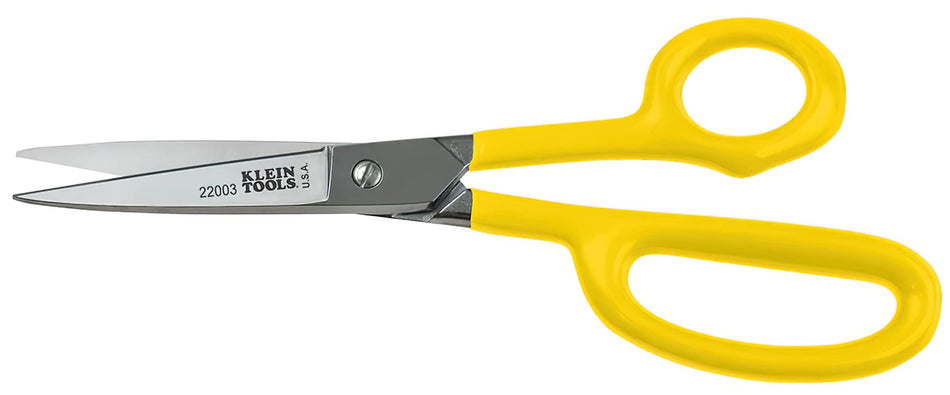 Klein Tools 22003 Scissors, Made in USA, High-Leverage Utility Shear Cuts Anything from Rubber to Metal, with Extended Handle, Serrated Blade, 8-Inch
