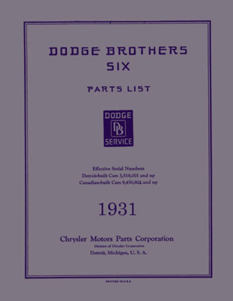 bishko automotive literature 1931 Dodge Parts Numbers Book List Guide Catalog Interchange Drawing Factory