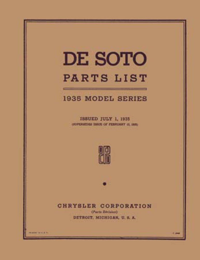 bishko automotive literature 1935 DeSoto Parts Numbers Book List Guide Catalog Interchange Drawing Factory