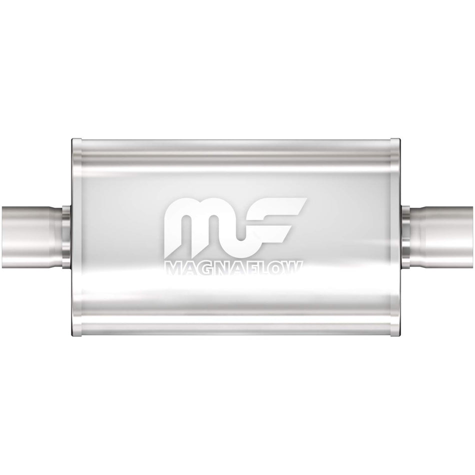 MagnaFlow Performance Exhaust Muffler 12245: 2.25/2.25 Inlet/Outlet, 5x8x18 Oval, Stainless Steel, Satin Finish