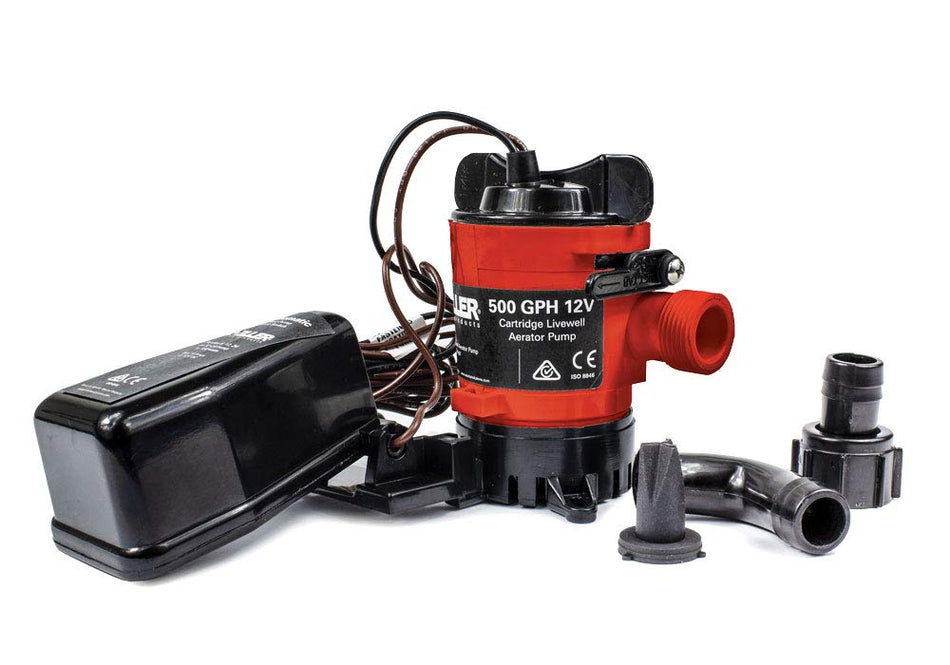 Moeller Marine 053025-10, Cartridge Bilge Pump & Float Switch Combo, 500 GPH, 3/4 Hose, 12V, 2.5A, 5A Fuse