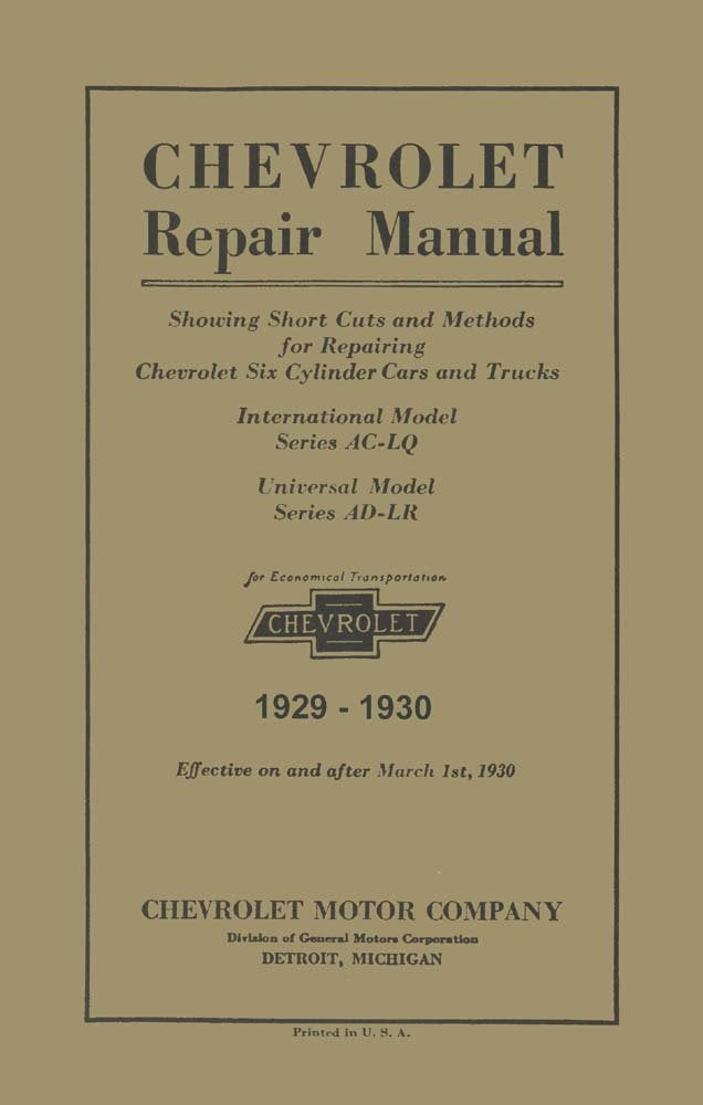 bishko automotive literature 1929 1930 Chevrolet Car Truck Shop Service Repair Manual Book Engine Electrical