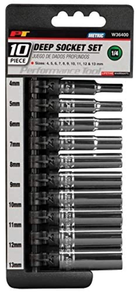 Wilmar (WLMW36400) Chrome Socket Set, 1/4 Drive, 10 Piece, 4mm to 13mm, 6 Point, Deep