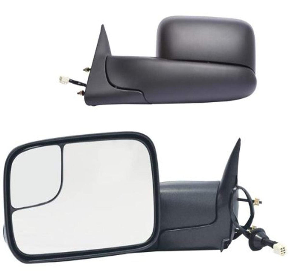 Fit System Towing Mirror Pair for Dodge Ram Pick-Up 1500, 2500/3500, Textured Black, spot Mirror, flip-Out Head, Foldaway, Heated Power