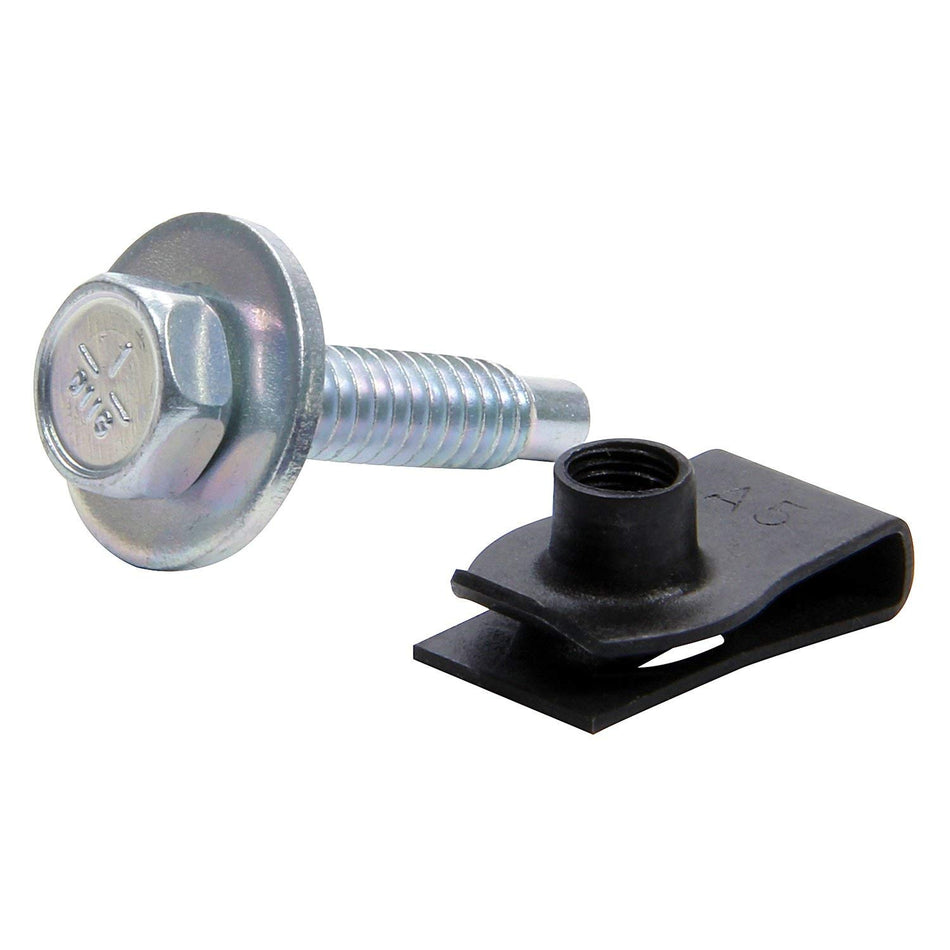 Body Bolt Kit, 1/4-20 in Thread, 1-1/8 in Long, Hex Head, Bolts/Clips/Washers, Steel, Zinc Oxide, Set of 10