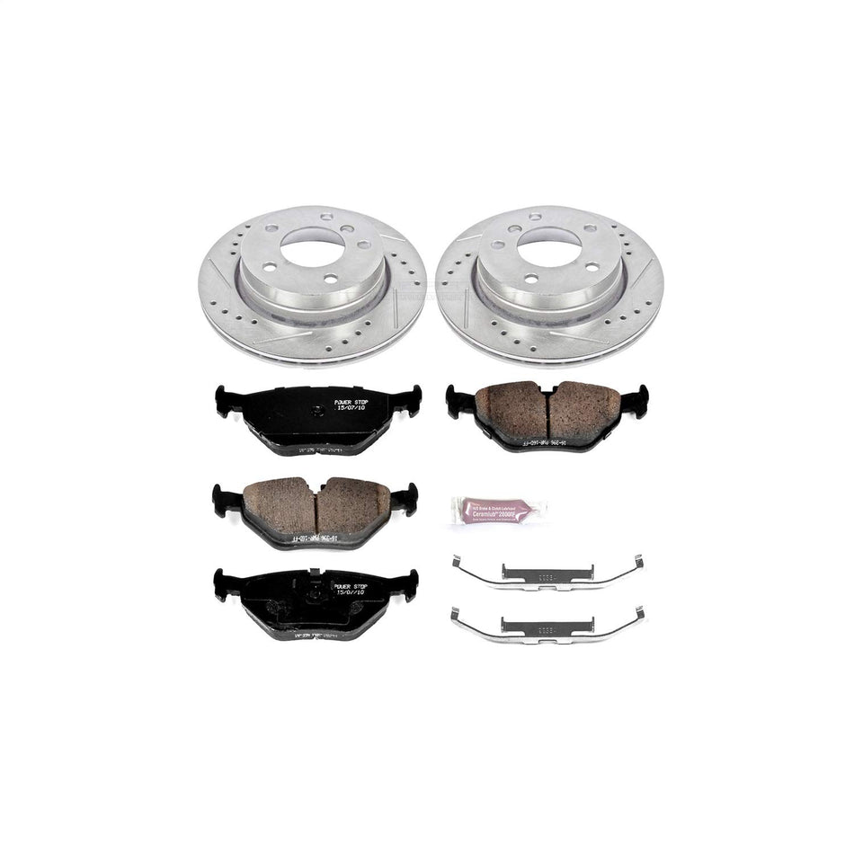Power Stop K615 Rear Z23 Carbon Fiber Brake Pads with Drilled & Slotted Brake Rotors Kit